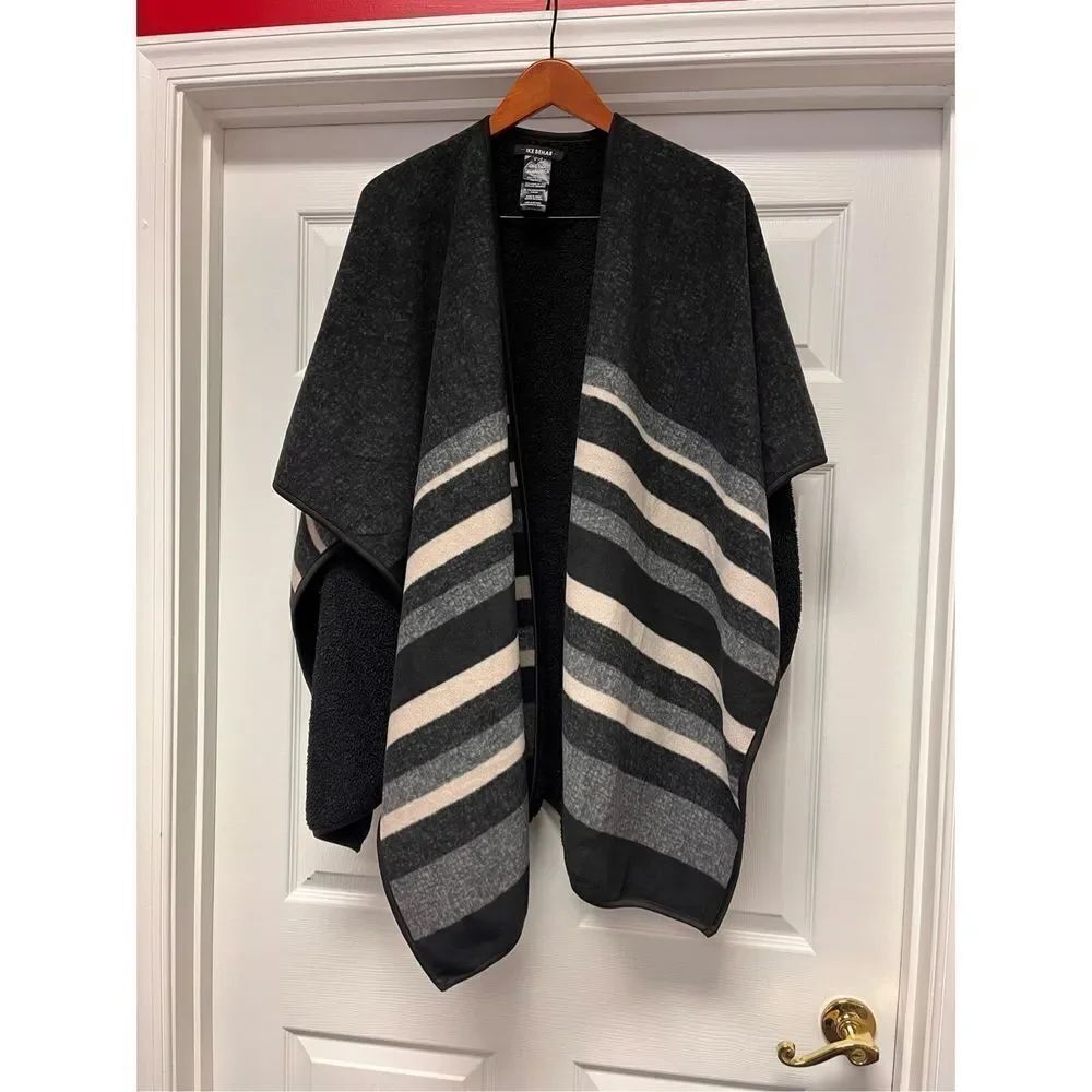 Ike Behar Black Gray & White Striped Cozy Warm Wrap One Size